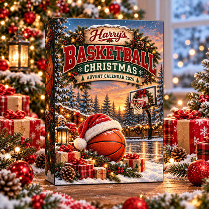 Personalized Basketball Advent Calendar, 24 Day Christmas Countdown with Basketball Charms