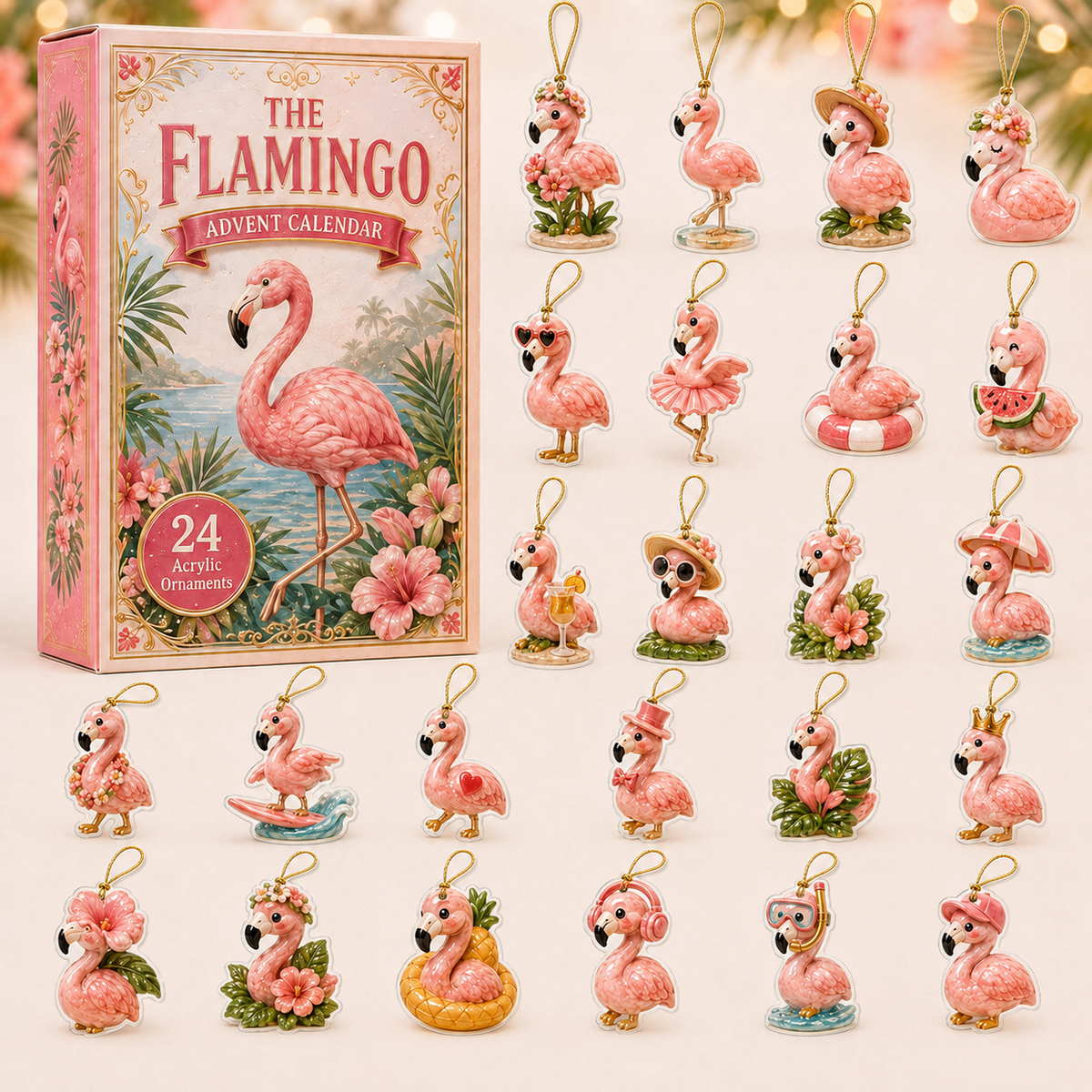 Pretty Flamingo Advent Calendar 2026 - 24-Day Festive Countdown, Acrylic Charms Blind Box - Gift For Flamingo Lovers