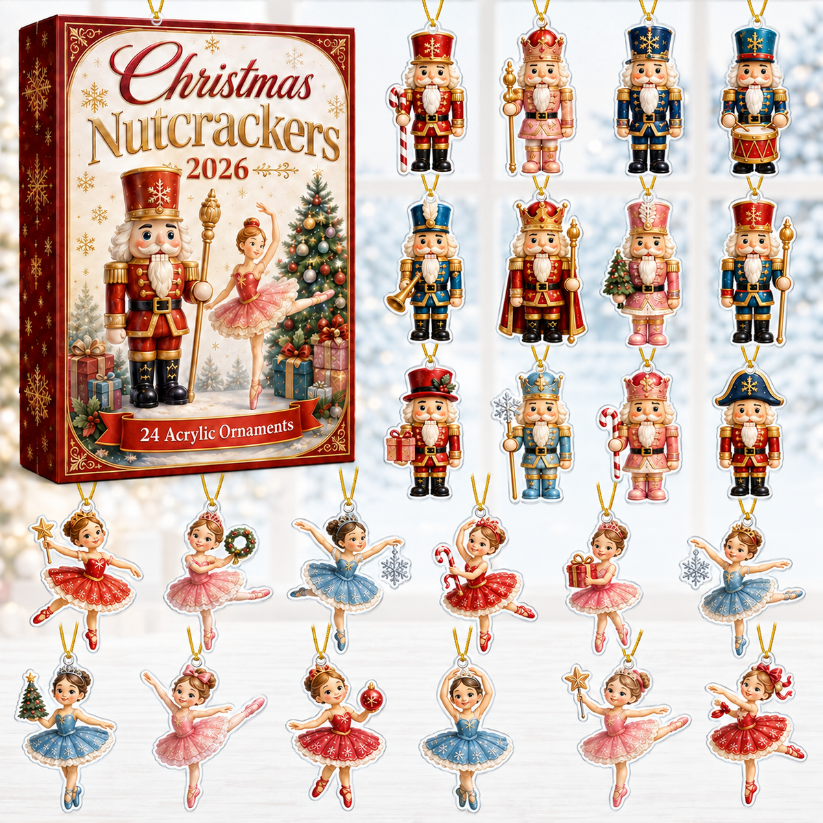 Nutcrackers & Ballerinas Advent Calendar 2026 - 24-Day Festive Countdown, Acrylic Charms Blind Box - Gift For Family & Friends