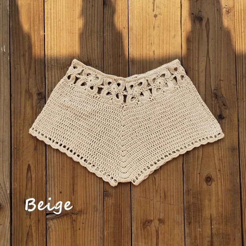 Rainbow Striped Crochet V-Cut Beach Shorts