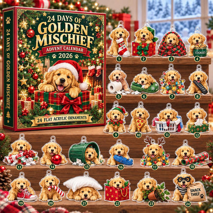 2D Flat Acrylic Golden Retriever Advent Calendar 2026, 24 Dog Ornaments, Golden Retriever Christmas Countdown, Dog Lover Gift