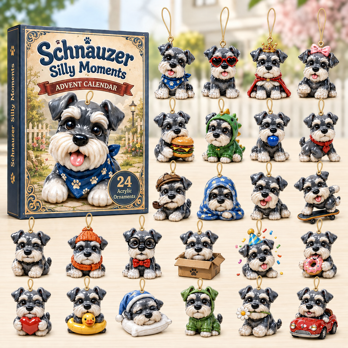 Schnauzer Silly Moments Advent Calendar 2026 - 24-Day Festive Countdown, Acrylic Charms Blind Box - Gift For Schnauzer Lovers