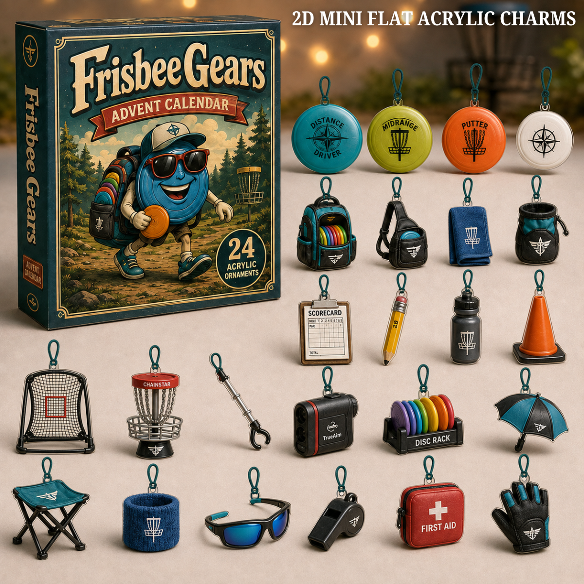 Frisbee Gears Advent Calendar 2026 - 24-Day Festive Countdown, Acrylic Charms Blind Box - Gift For Frisbee Lovers