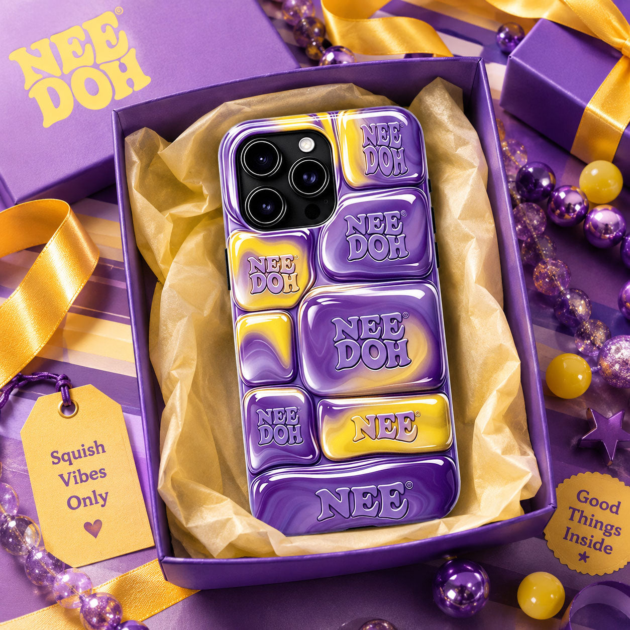 Nee Doh 3D Purple Yellow Marble Puffy Phone Case