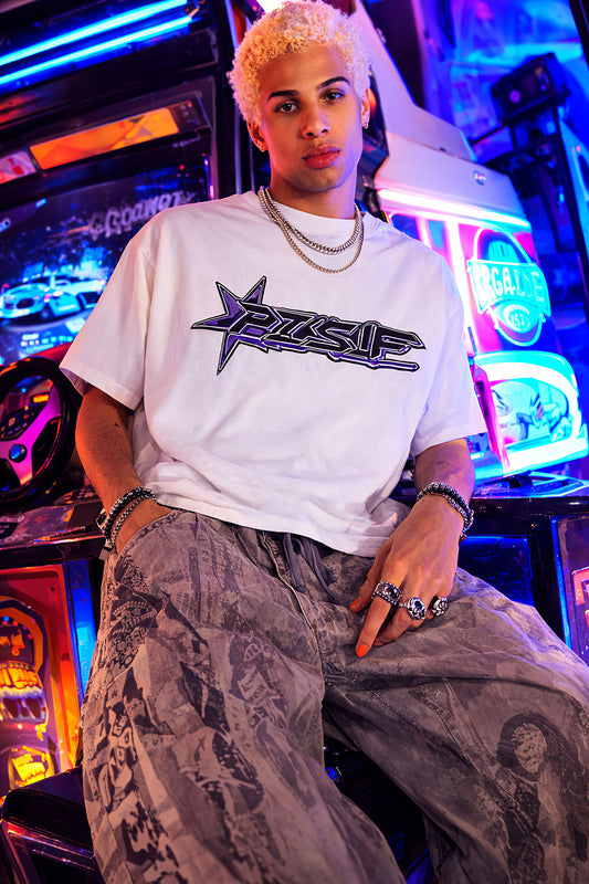 PISIF Purple Chrome Skull Cross Graphic White Tee