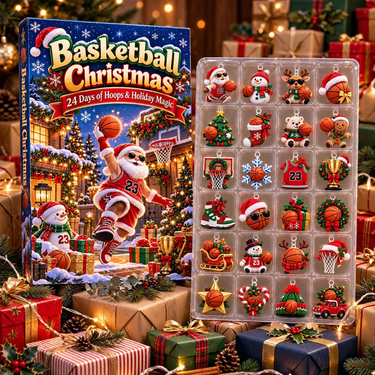Basketball Advent Calendar 2026, 24 Piece Basketball Ornament Set, Blind Box Advent Calendar, Christmas Countdown Gift for Home Decor