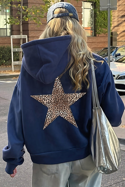 Leopard Star Patch Pullover Hoodie