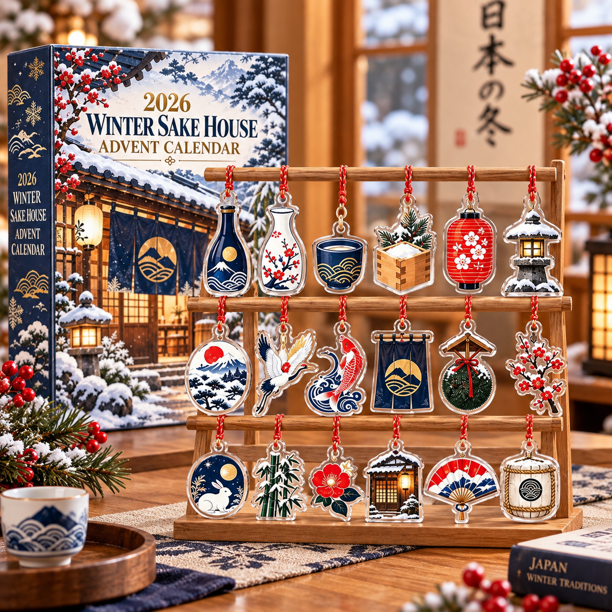 2026 Winter Sake House Advent Calendar, Japanese Winter Holiday Countdown, Unique Christmas Gift With 24 Collectible Charms