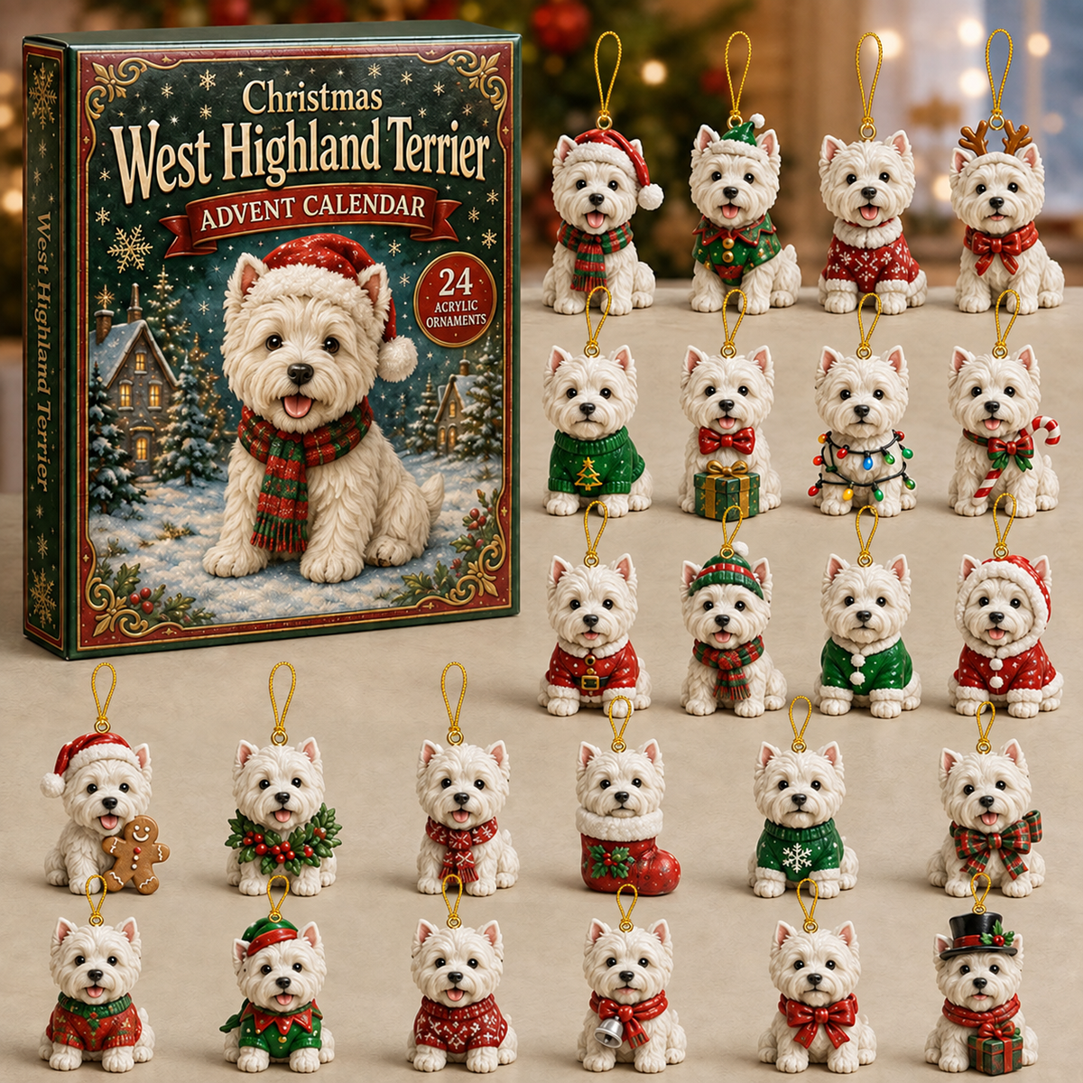 Christmas West Highland Terrier Advent Calendar 2026 - 24-Day Festive Countdown, Acrylic Charms Blind Box - Gift For West Highland Terrier Lovers