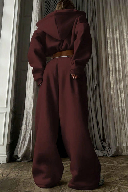 Cropped Zip Hoodie Wide Leg Jogger Set