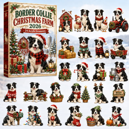 Border Collie Christmas Farm Advent Calendar 2026 - 24-Day Festive Countdown, Acrylic Charms Blind Box - Gift For Border Collie Lovers