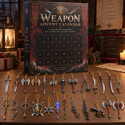 24 Days of Legendary Weapons Advent Calendar – Mini Fantasy Weapon Christmas Ornaments, Medieval Sword & Axe Collectible Countdown Gift