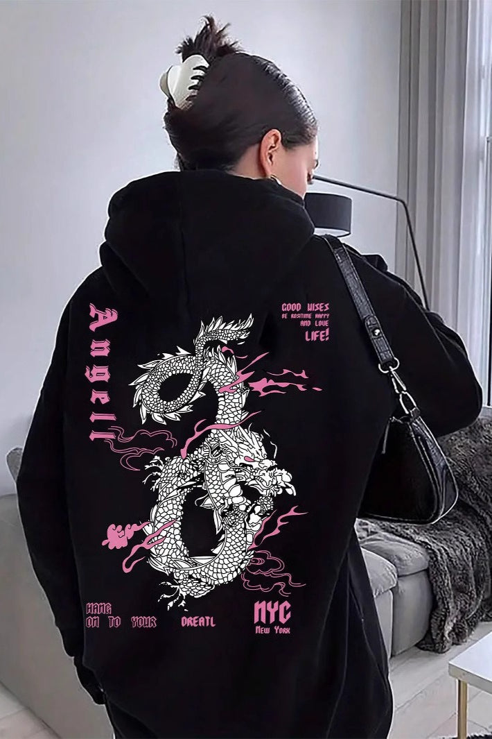 Dragon Print Pullover Hoodie