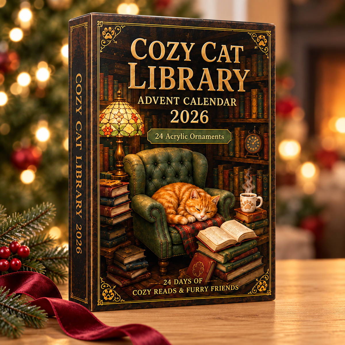 Cozy Cat Library Advent Calendar 2026 - 24-Day Festive Countdown, Acrylic Charms Blind Box - Gift For Reading Lovers