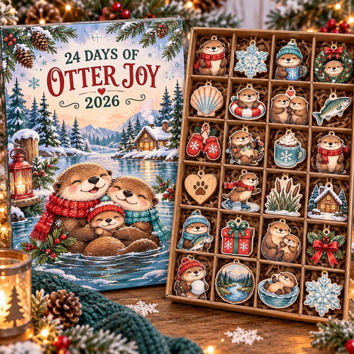 Otter Advent Calendar 2026, 24 Day Christmas Countdown, Cute Otter Ornaments, Woodland Animal Holiday Gift, Otter Lover Christmas Decor