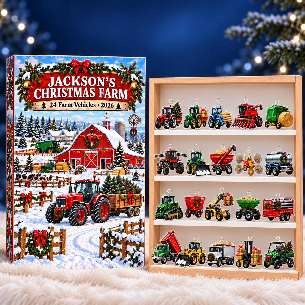 Personalized Farm Advent Calendar 2026, Tractor Christmas Countdown, Farm Vehicle Ornaments, Custom Name Gift for Boys and Tractor Lovers