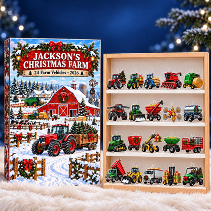 Personalized Farm Advent Calendar 2026, Tractor Christmas Countdown, Farm Vehicle Ornaments, Custom Name Gift for Boys and Tractor Lovers