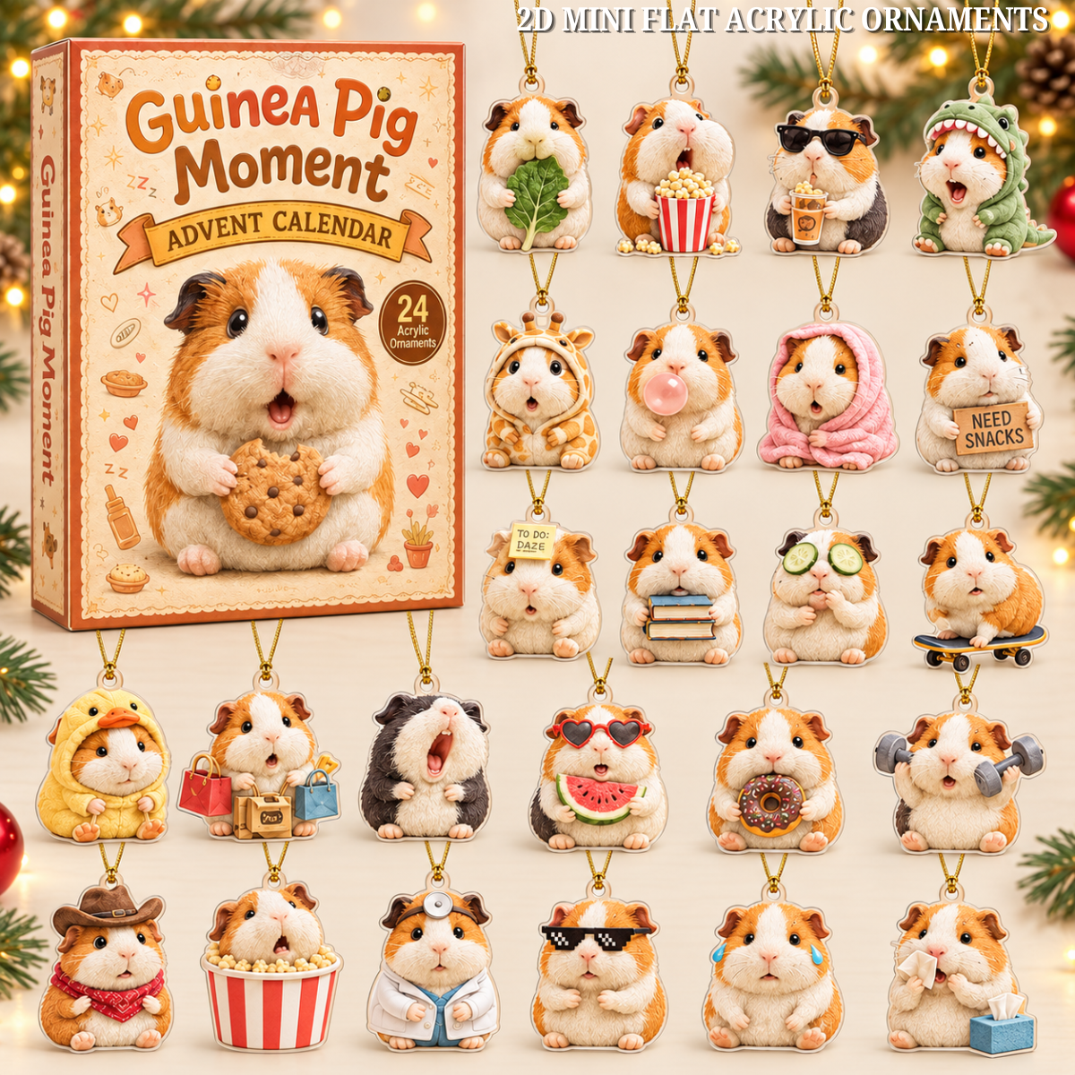 Guinea Pig Moment Advent Calendar 2026 - 24-Day Festive Countdown, Acrylic Charms Blind Box - Gift For Guinea Pig Lovers