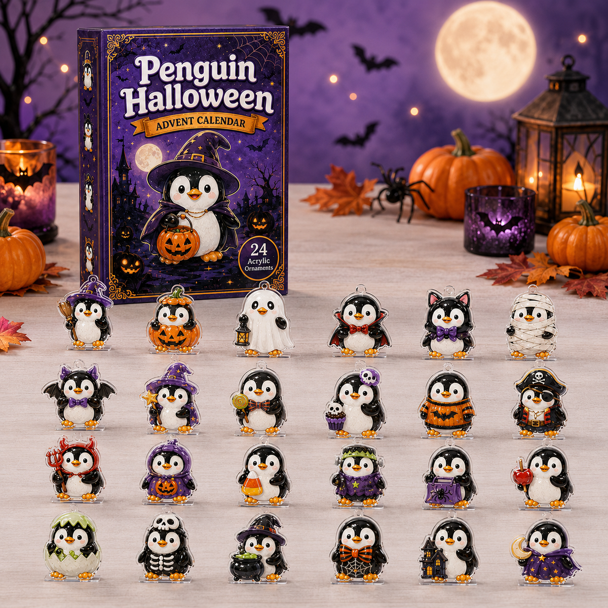 Penguin Halloween Advent Calendar 2026 - 24-Day Festive Countdown, Acrylic Charms Blind Box - Gift For Penguin Lovers