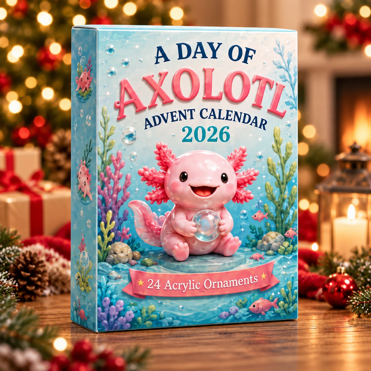 Axolotl Advent Calendar 2026, 24 Mini Flat Acrylic Charms, Cute Christmas Tree Hanging Ornaments, Holiday Countdown Gift Set