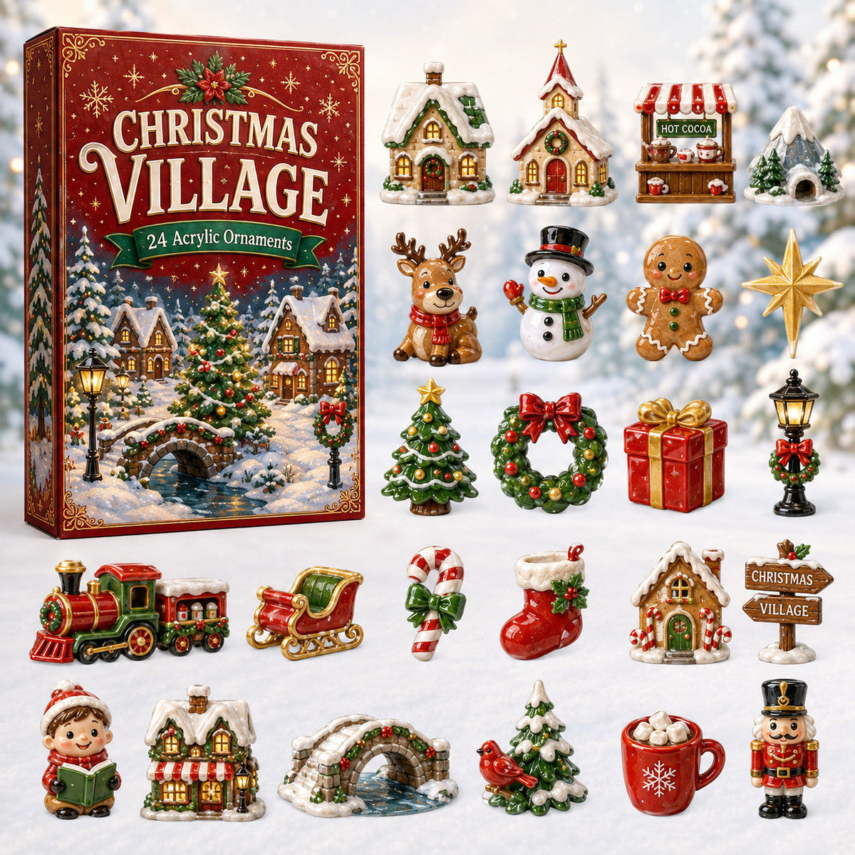 Christmas Village Moments Advent Calendar 2026 - 24-Day Festive Countdown, Acrylic Charms Blind Box - Gift For Family & Friends