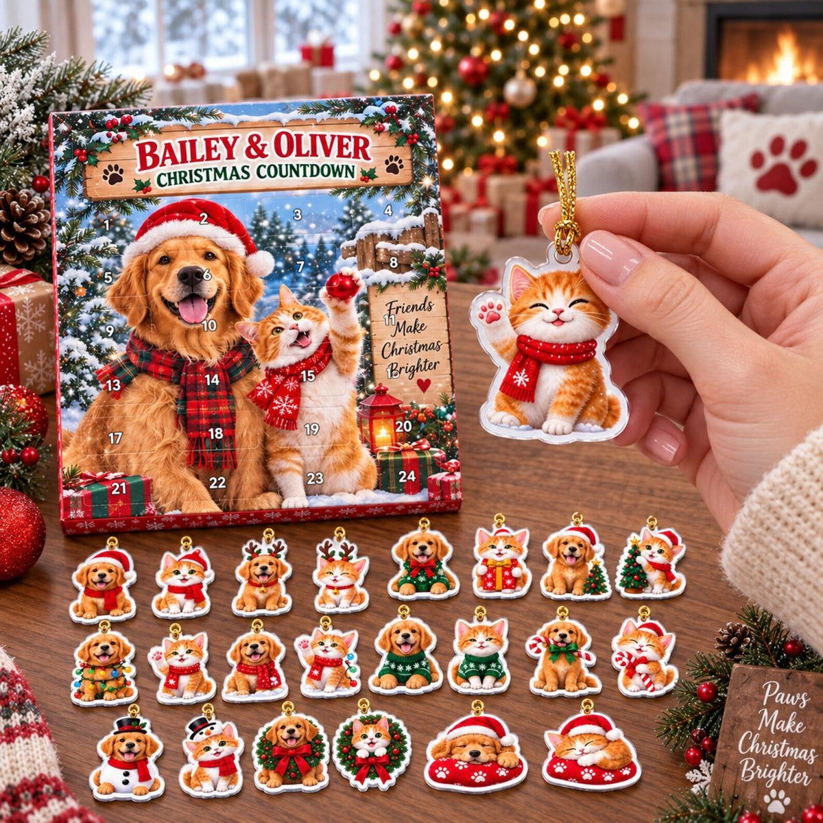 Personalized Pet Advent Calendar 2026, Custom Dog and Cat Christmas Countdown, Photo Ornament Gift for Dog Mom, Cat Mom, Pet Owners & Family
