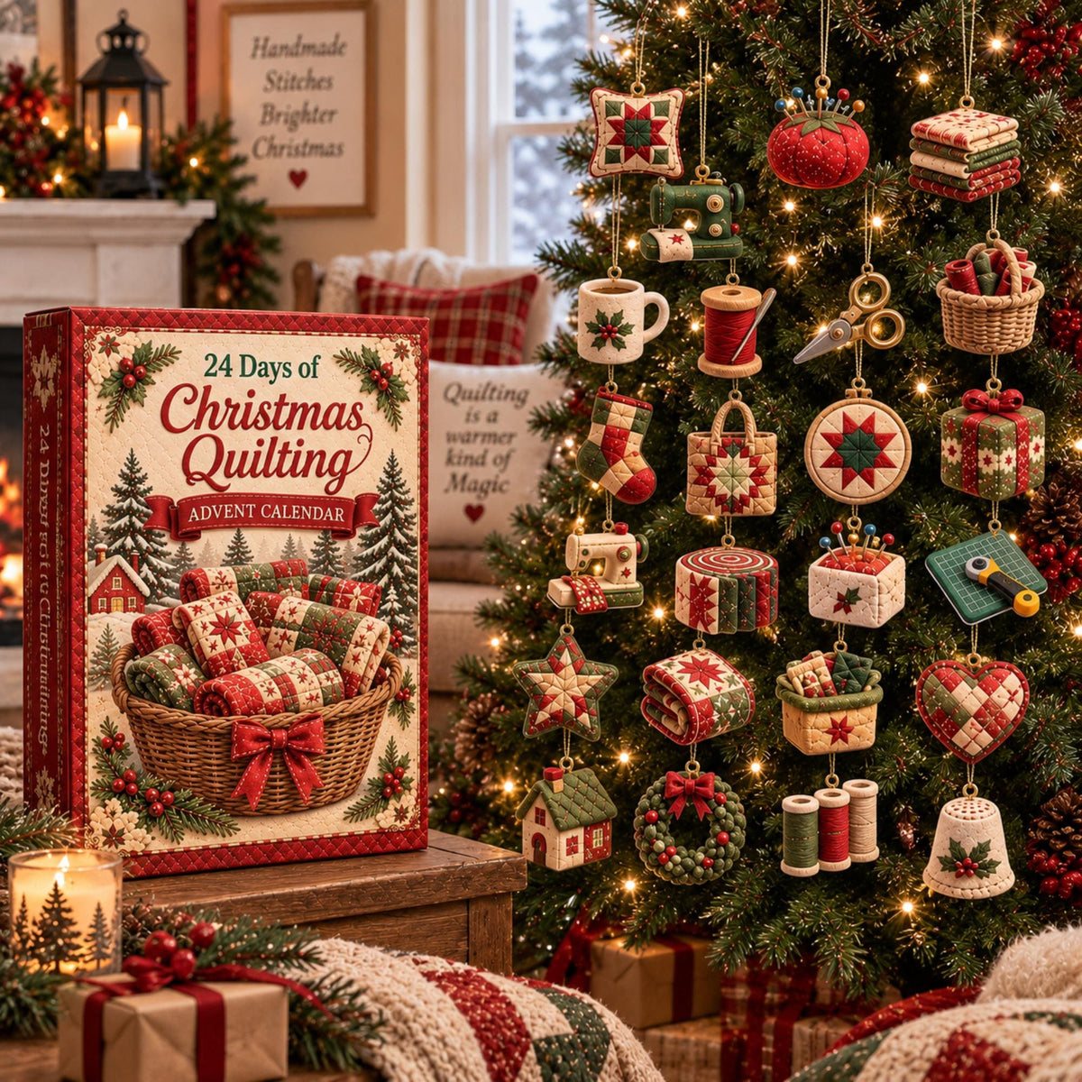2026 Quilting Advent Calendar: 24-Day Christmas Countdown, Acrylic Ornaments (Box)