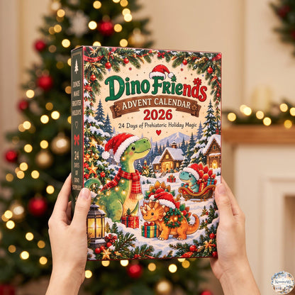 Dino Friends Advent Calendar 2026 | 24 Day Prehistoric Christmas Countdown with Custom 2D Ornament