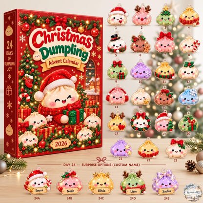 Dumpling Squishy Advent Calendar 2026 | 24 Day Christmas Countdown with Personalized 2D Ornament