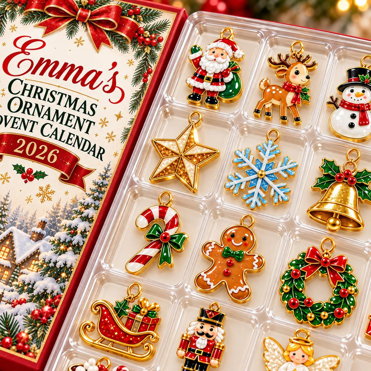 Personalized Christmas Advent Calendar 2026, 24 Acrylic Ornaments, Holiday Countdown Box, Custom Name Xmas Gift for Kids & Family John