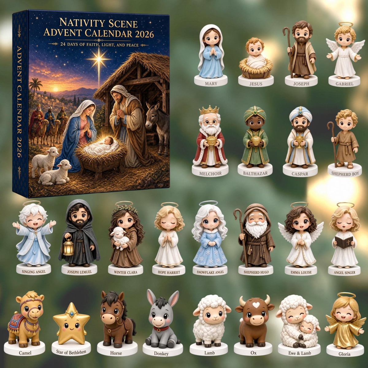 Nativity Advent Calendar 2026, 24 Day Christmas Countdown, Acrylic Nativity Ornaments, Christian Christmas Gift for Kids & Family
