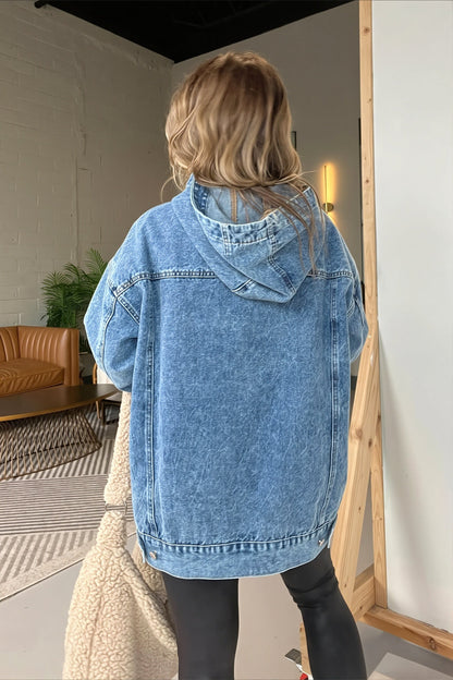 Washed Denim Longline Pullover Hoodie