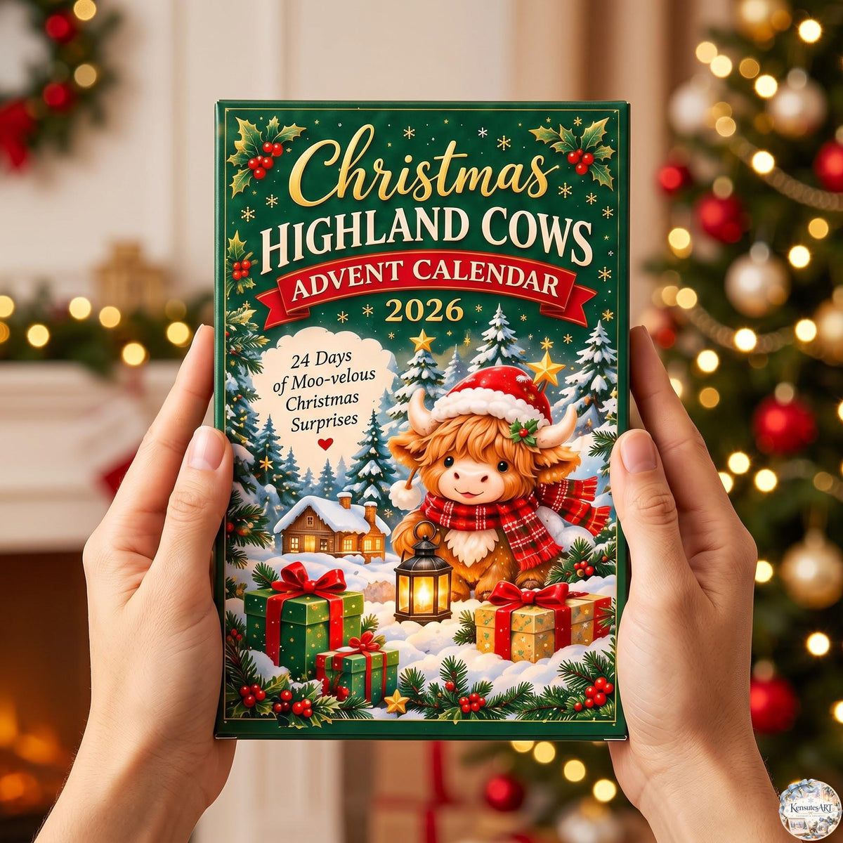 Moo-velous Highland Cow Advent Calendar 2026 | 24 Day Holiday Countdown with Custom 2D Ornament