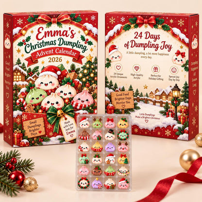 Personalized Christmas Dumpling Advent Calendar 2026, 24 Acrylic Dumpling Ornaments