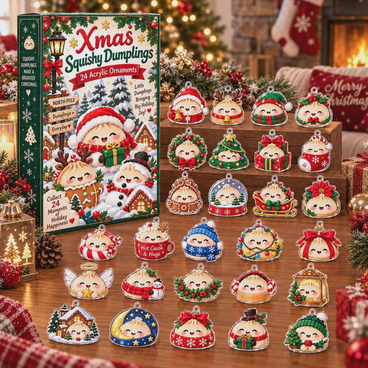 Christmas Blind Box Advent Calendar, 24 Acrylic Dumpling Charms, Cute Food Ornament Set, Holiday Countdown Collector Gift Box 2026