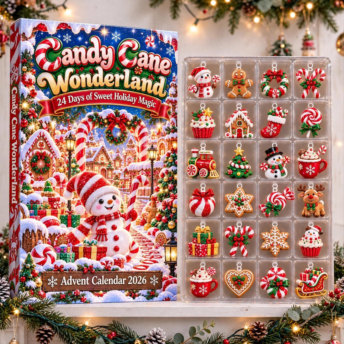 Candy Cane Wonderland Advent Calendar 2026, 24 Piece Candy Cane Ornament Set, Blind Box Advent Calendar, Christmas Countdown Gift