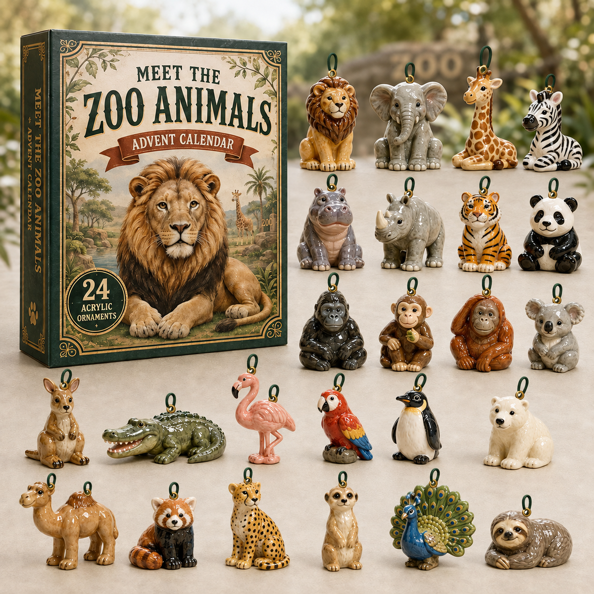 Zoo Animals Kingdom Advent Calendar 2026 - 24-Day Festive Countdown, Acrylic Charms Blind Box - Gift For Animal Lovers