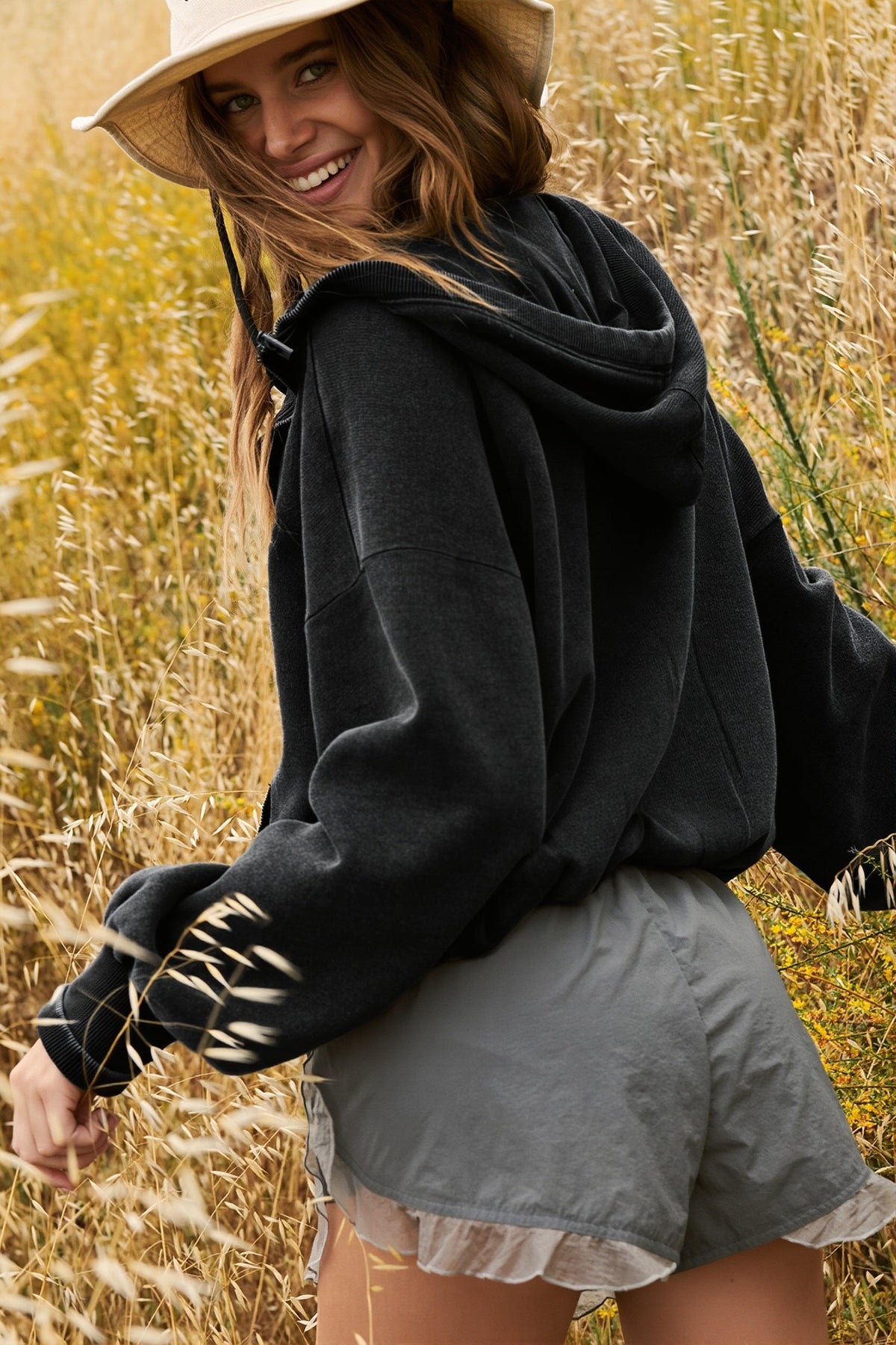 Solid Sporty Half Zip Hoodie