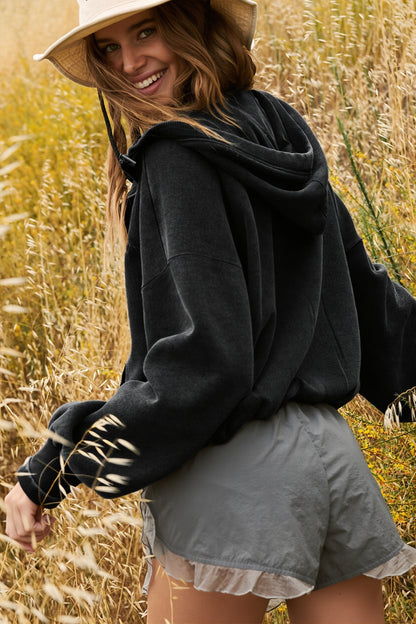 Solid Sporty Half Zip Hoodie