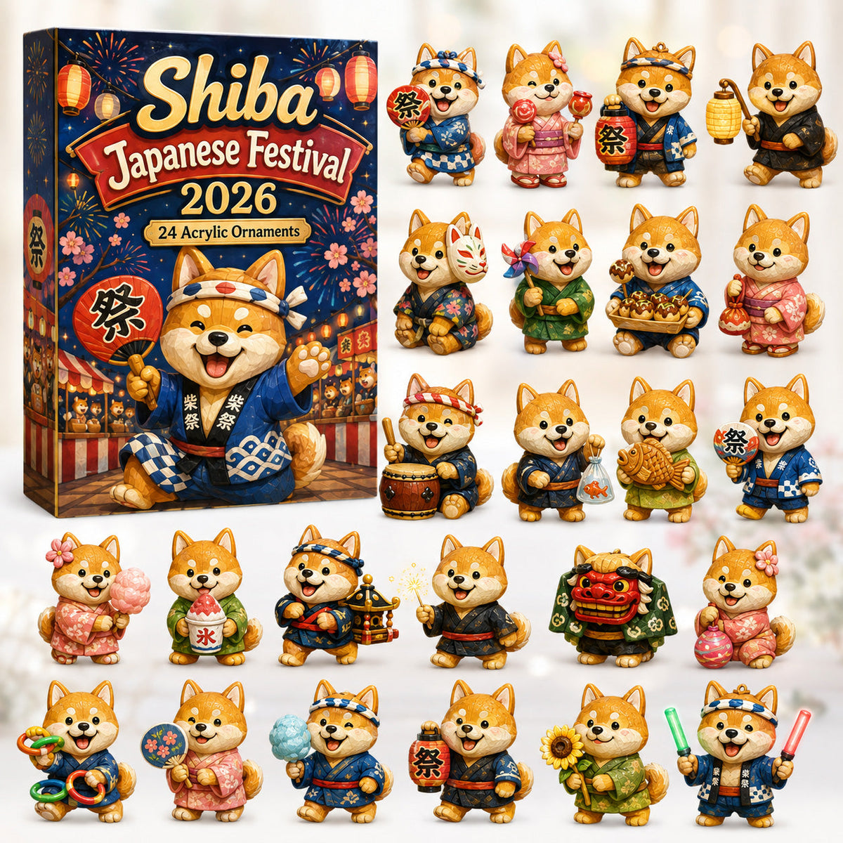 Shiba Japanese Festival Advent Calendar 2026 - 24-Day Festive Countdown, Acrylic Charms Blind Box - Gift For Shiba Inu Lovers