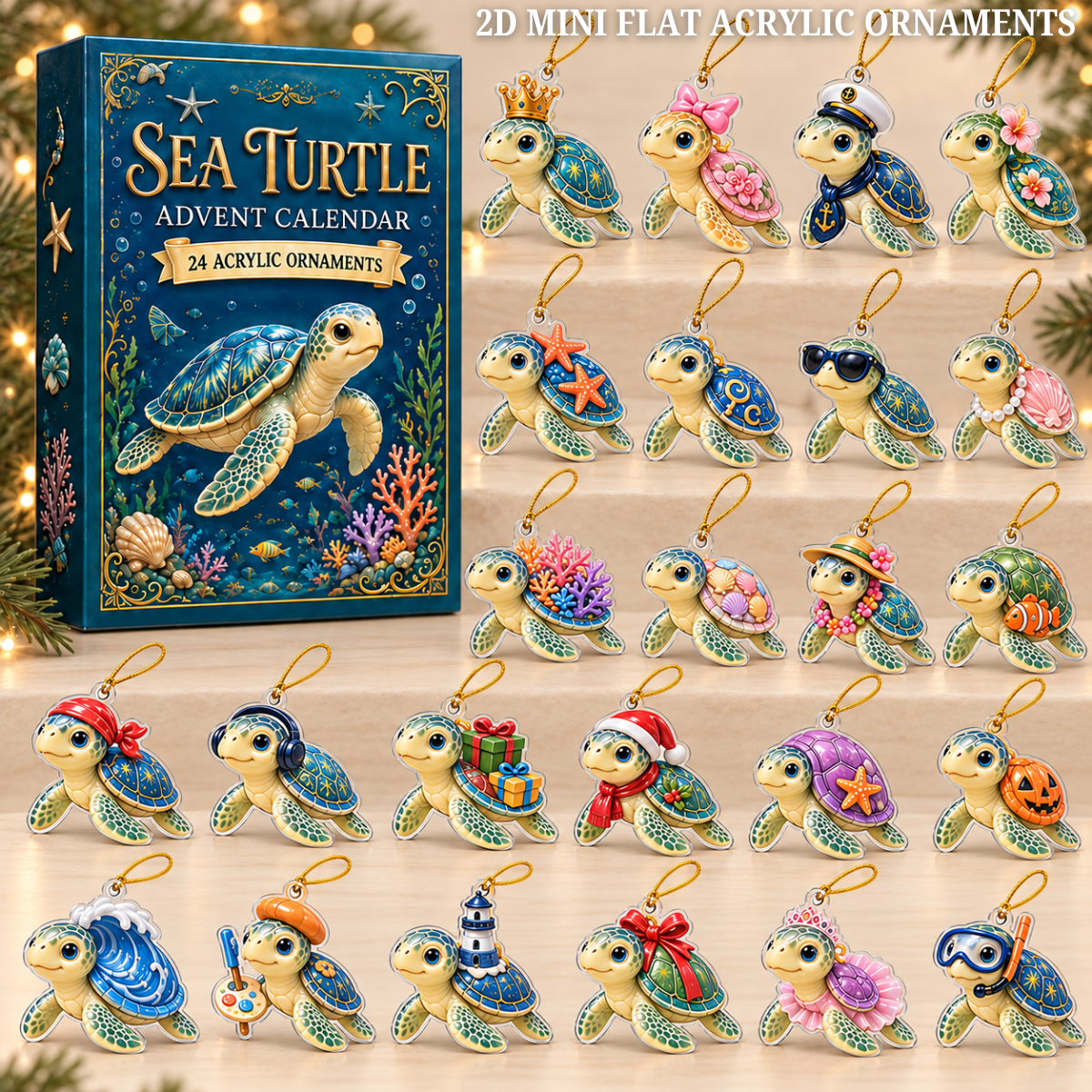 A Year Of Sea Turtle Advent Calendar 2026 - 24-Day Festive Countdown, Acrylic Charms Blind Box - Gift For Sea Turtle Lovers
