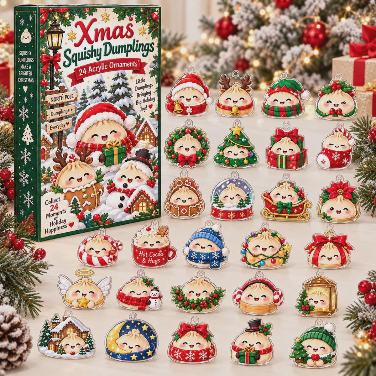 Christmas Blind Box Advent Calendar, 24 Acrylic Dumpling Charms, Cute Food Ornament Set, Holiday Countdown Collector Gift Box 2026