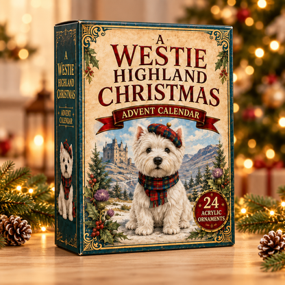 A Westie Highland Christmas Advent Calendar 2026 - 24-Day Festive Countdown, Acrylic Charms Blind Box - Gift For Dog Lovers