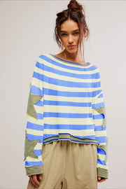 Star Sleeve Applique Stripe Sweatshirt