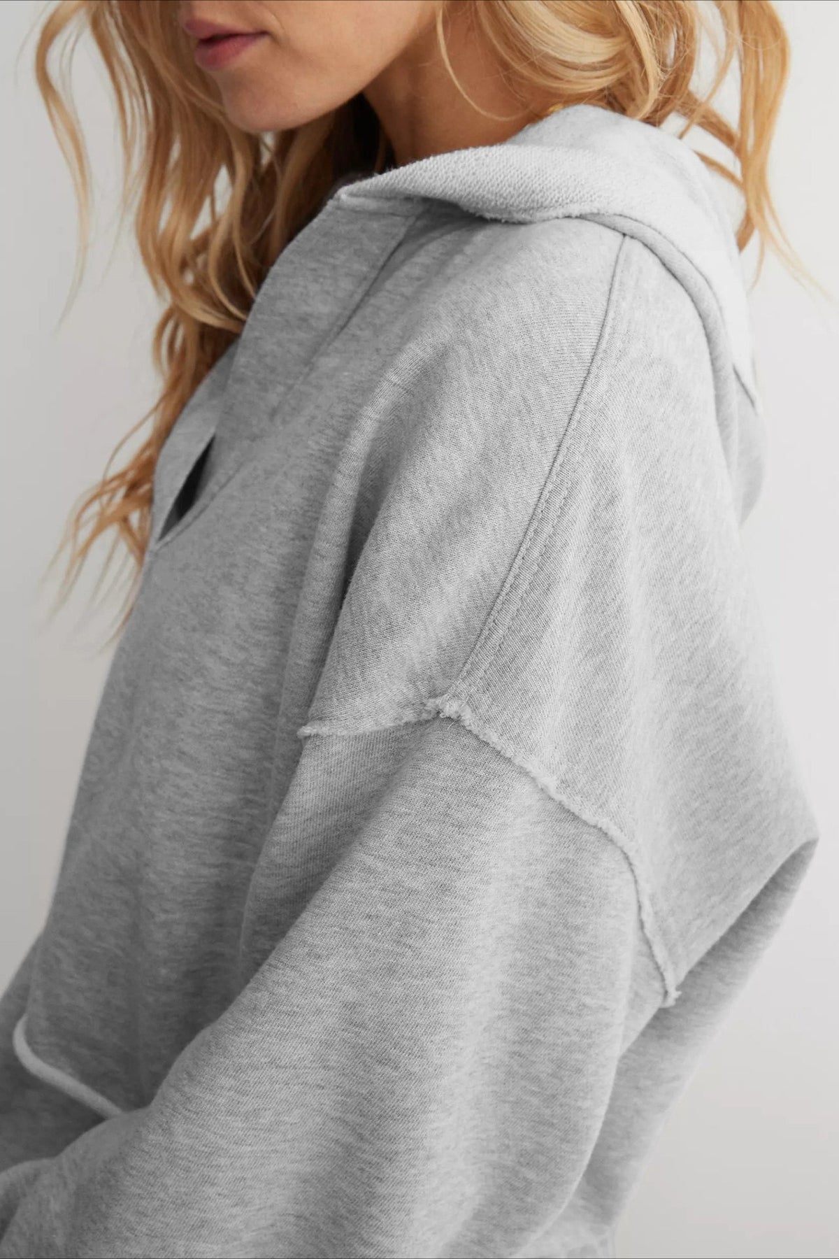 Relaxed V Neck Collared Pullover Sweatshirt