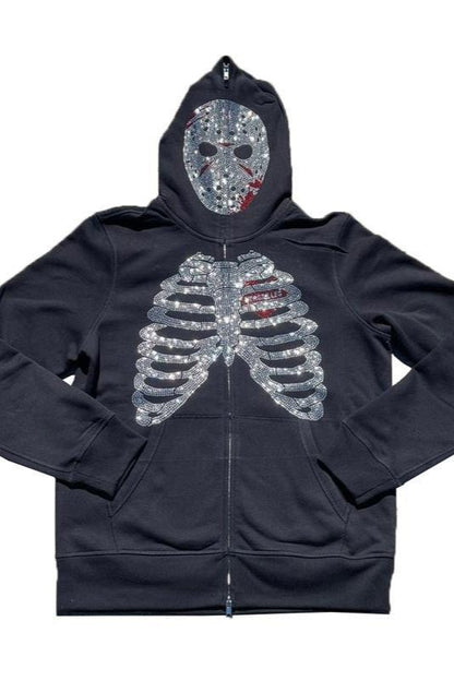 Rhinestone Skeleton Zip Hoodie