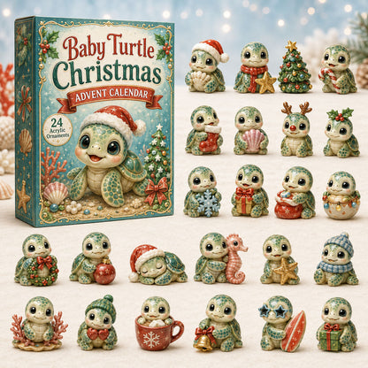Baby Turtle Chrismast Advent Calendar 2026 - 24-Day Festive Countdown, Acrylic Charms Blind Box - Gift For Turtle Lovers