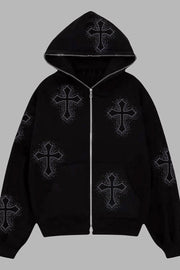 Rhinestone Cross Pullover Hoodie