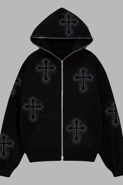 Rhinestone Cross Pullover Hoodie