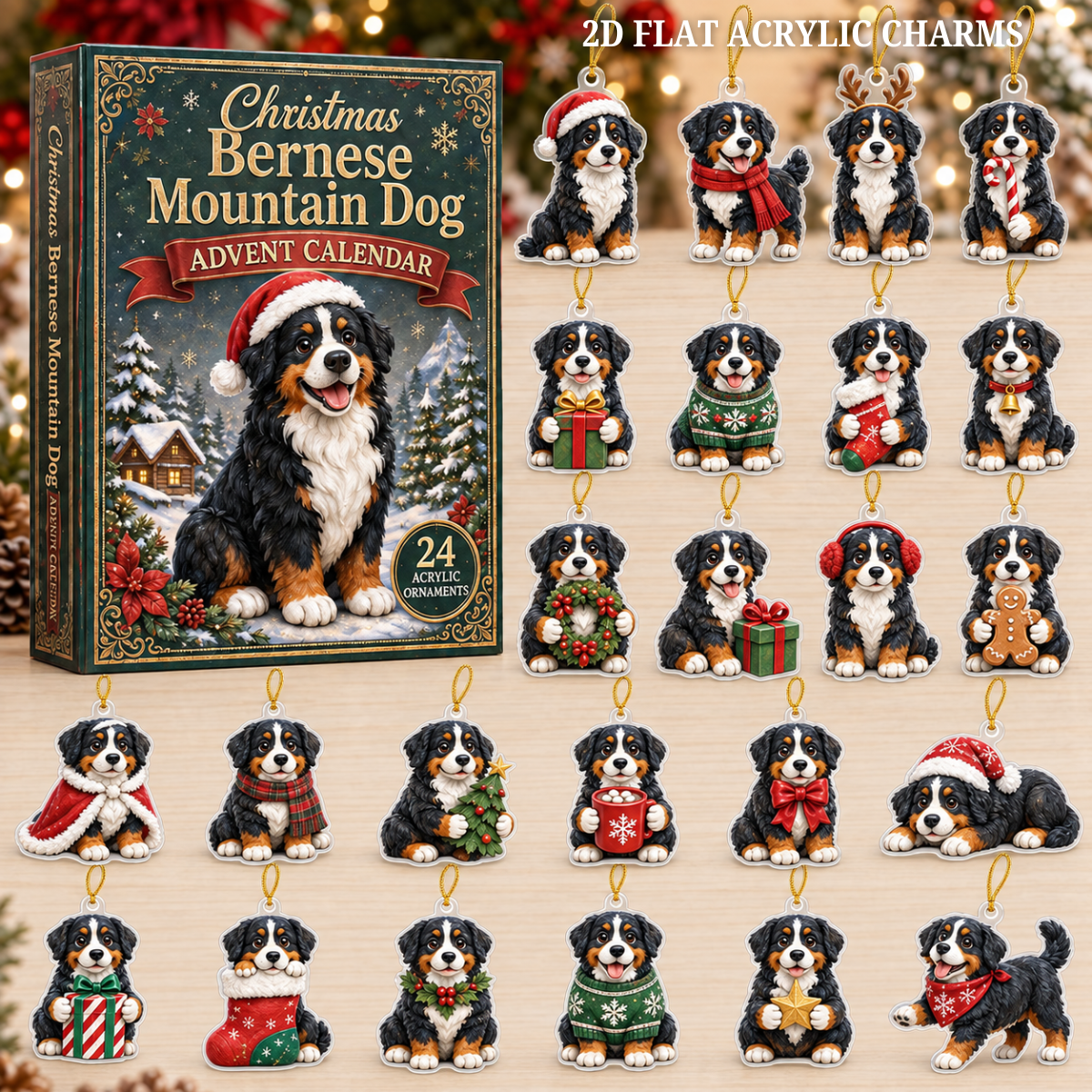 Christmas Bernese Mountain Dog Advent Calendar 2026 - 24-Day Festive Countdown, Acrylic Charms Blind Box - Gift For Bernese Mountain Dog Lovers